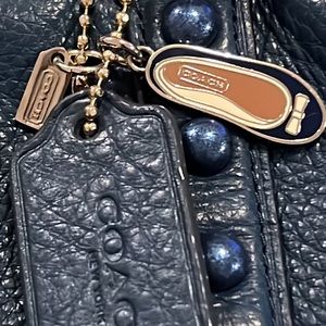 Vintage Coach blue satchel purse F57513 extra charms Central rivets
